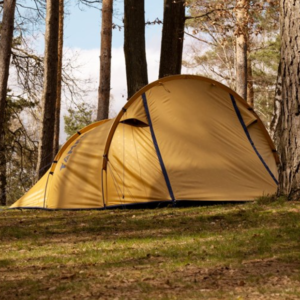 Kalo 3 tunnel tent for camping and outdoor adventures, featuring 3-person capacity, dark sleep cabin, and waterproof 100% recycled polyester fabric