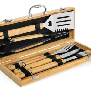 BBQ Master Kit: 6-Piece Wood Handle Tool Set with Portable Bamboo Case