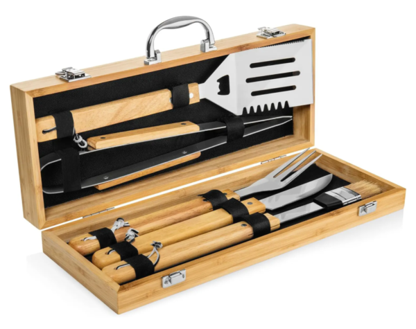 BBQ Master Kit: 6-Piece Wood Handle Tool Set with Portable Bamboo Case
